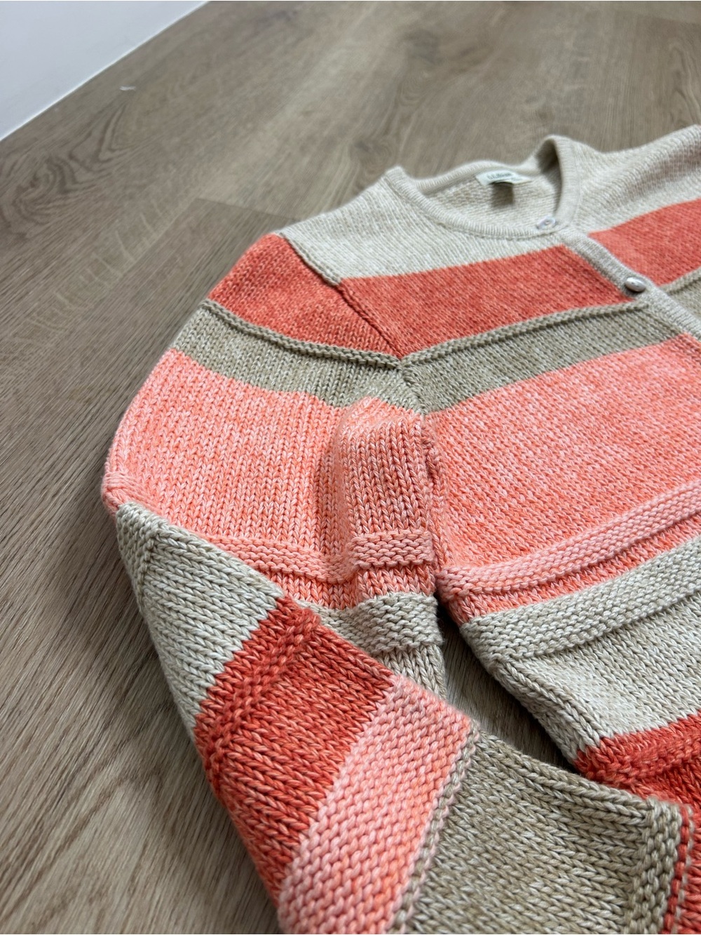 L.L. Bean 100% Cotton Thick Knit Textured Stripe Button Down Cardigan Sweater - Picture 6 of 16